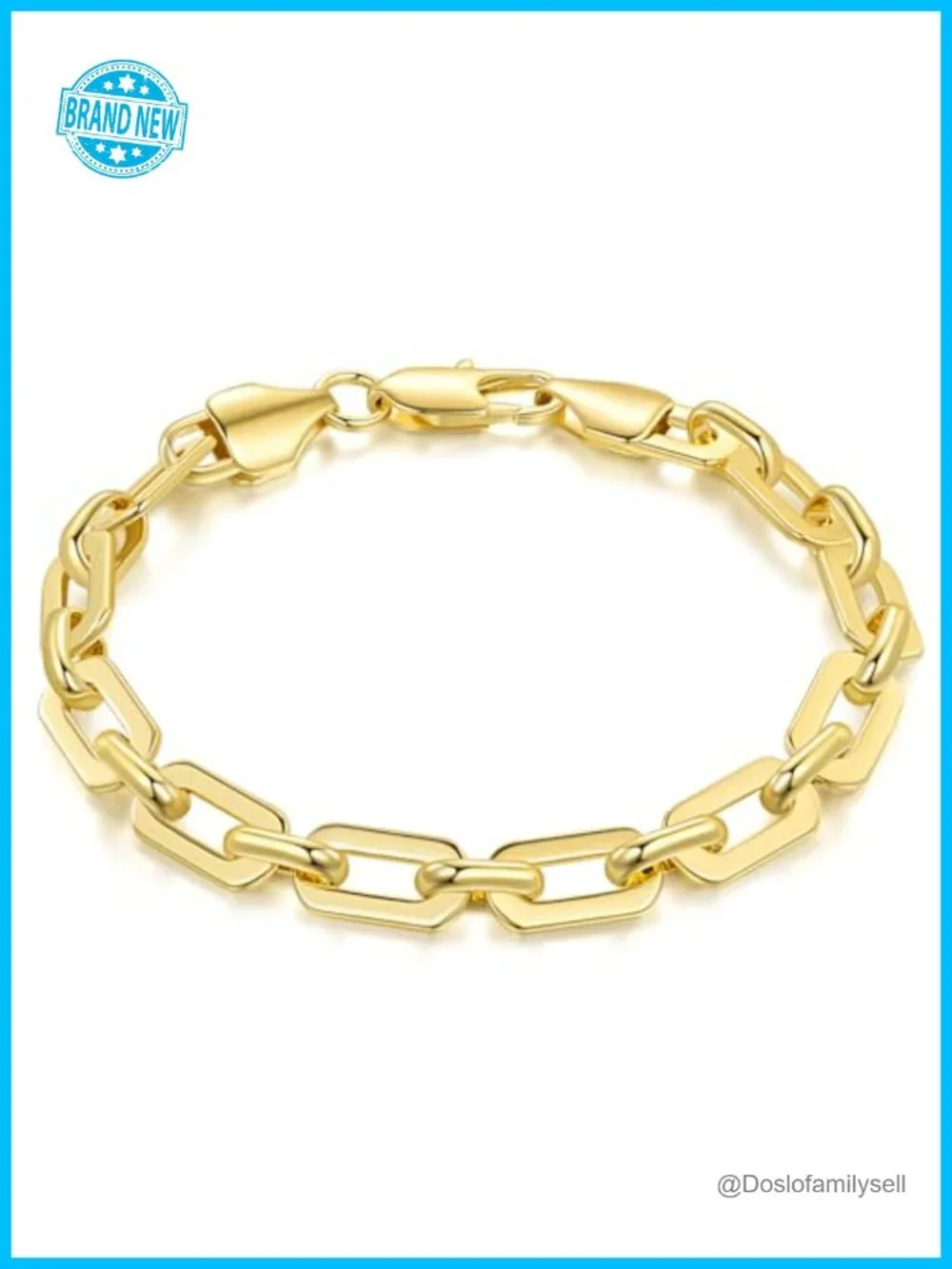 14K Gold Plated Paperclip Link Chain Bracelet Unisex Hypoallergenic Lobster